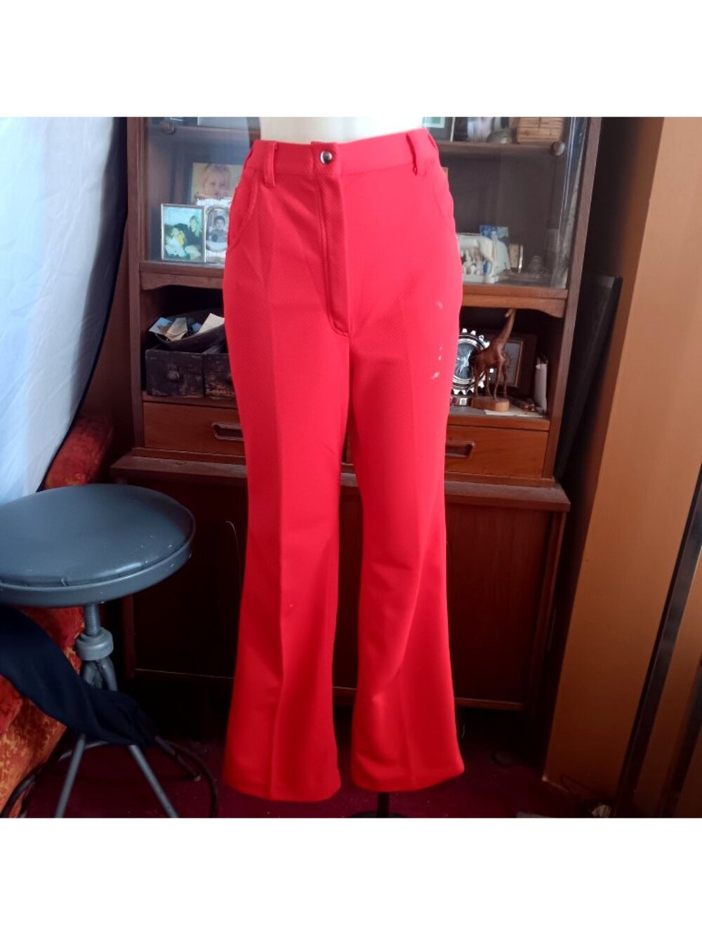 Vintage 1960s 70s Womens sz 12 28x30 Pants Sears Red Polyester Mod KNit